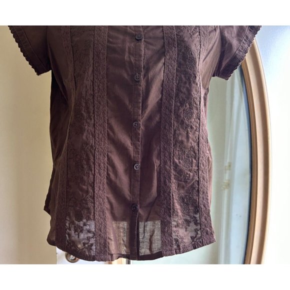 Women's Caribbean Joe Top Size Petite Small Brown Embellished Side Slits - Picture 3 of 13